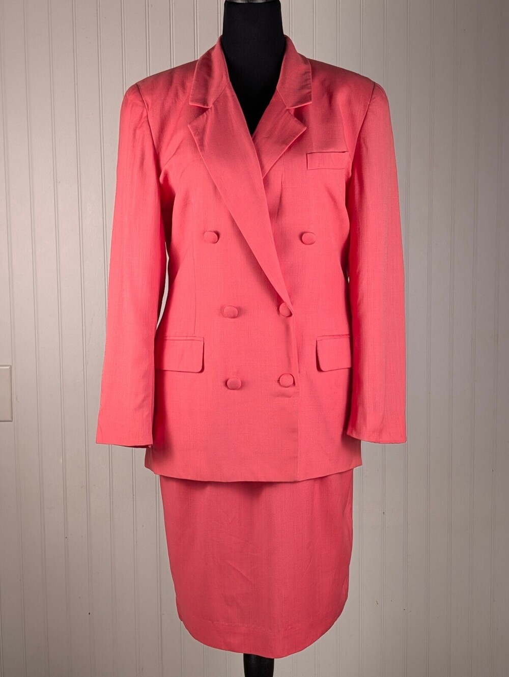 Vintage Christian Dior Coral Pink 6-Button Power Skirt Suit Set 1980/90s SZ 12